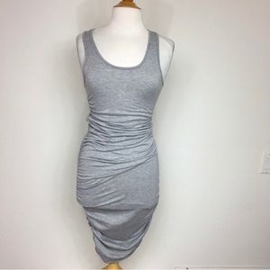 NWOT New Vestidos Gray Racerback Side Ruched Fitted Tank Midi Dress Size Small